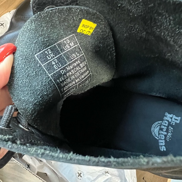 Dr. Martens Black Leather Lace-Up Platform Boots with Yellow Stitching - Picture 5 of 10